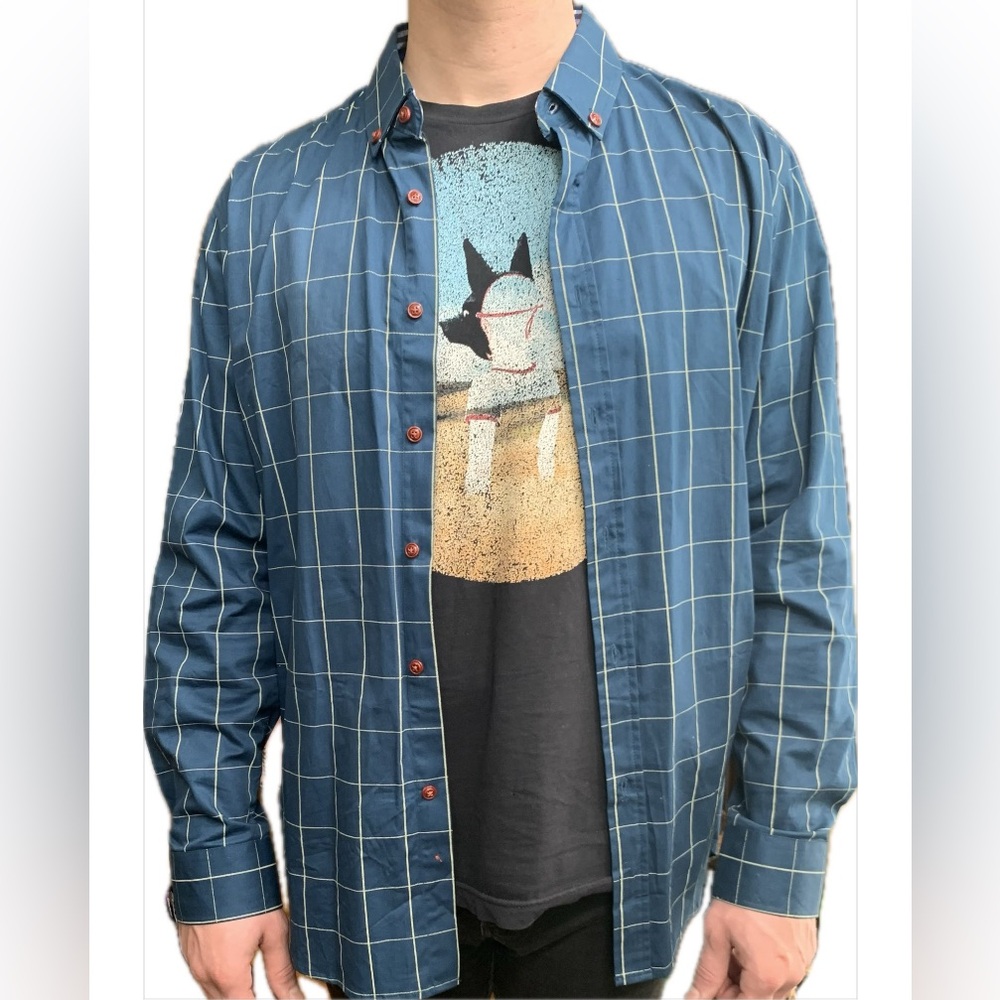 Local Mode Dress Shirt Checkered Button Up Blue